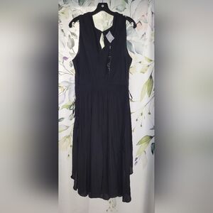 Tahari Black Sleeveless V-Neck Midi Dress with Waist Tie Details